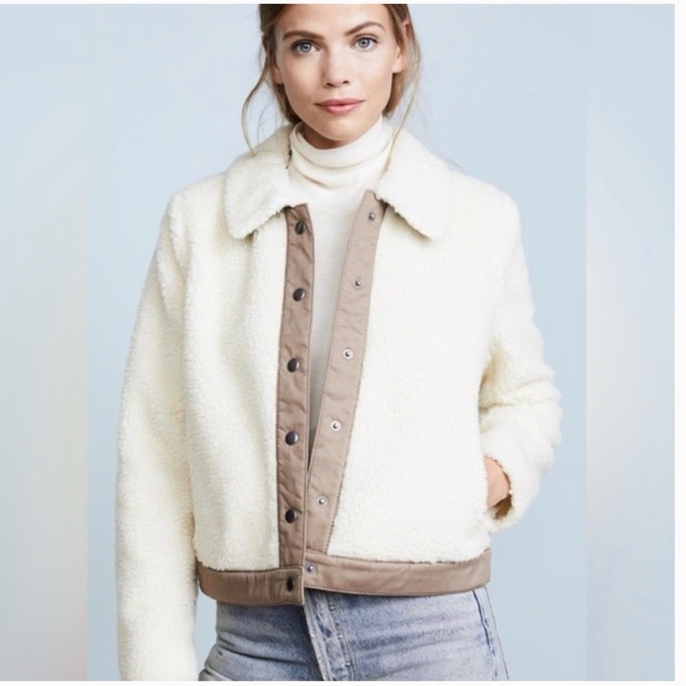 Madewell Cream Teddy Jacket with Tan Trim